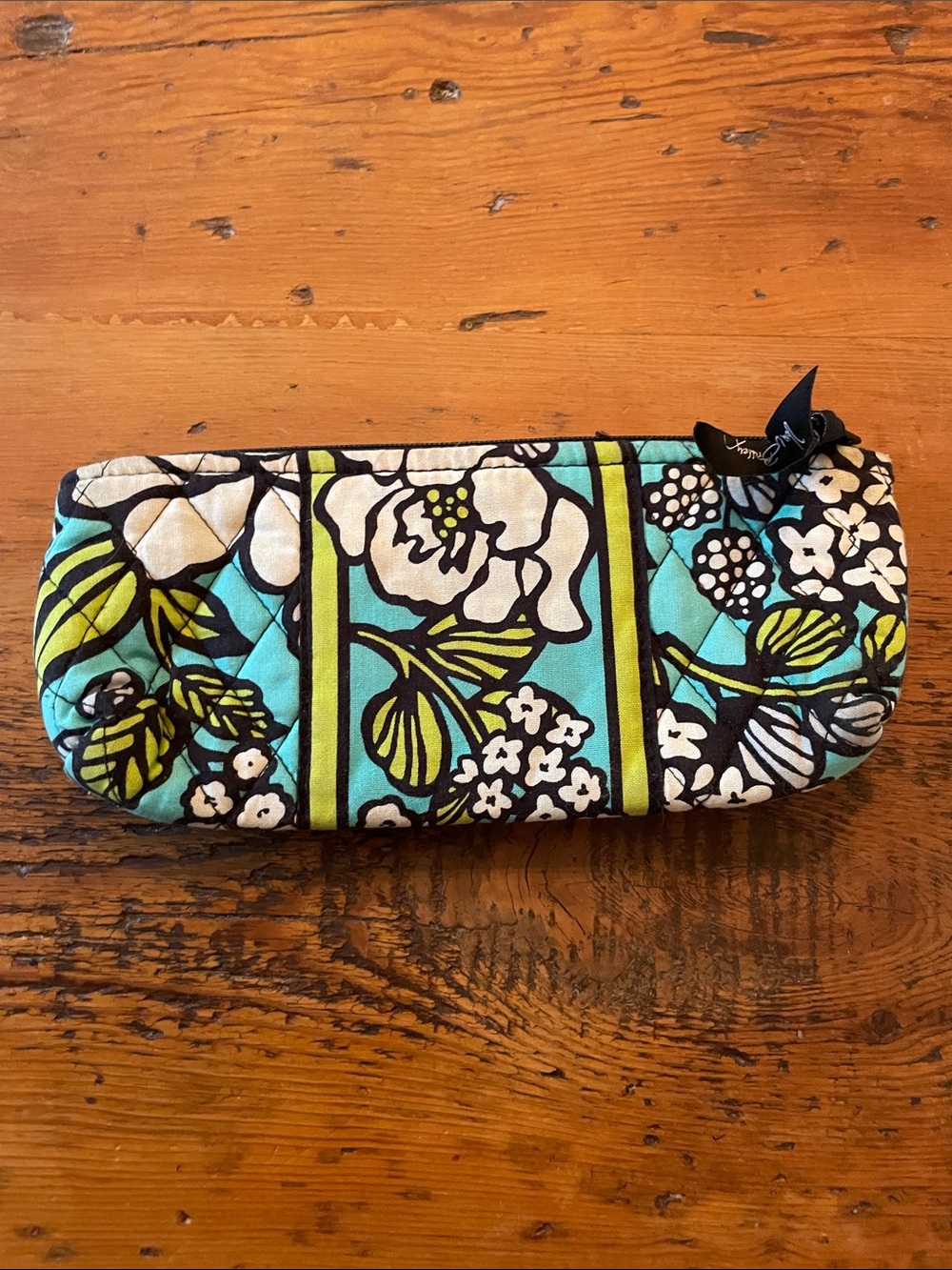 Vera Bradley Teal Lime Floral Quilted Cosmetic Pouch